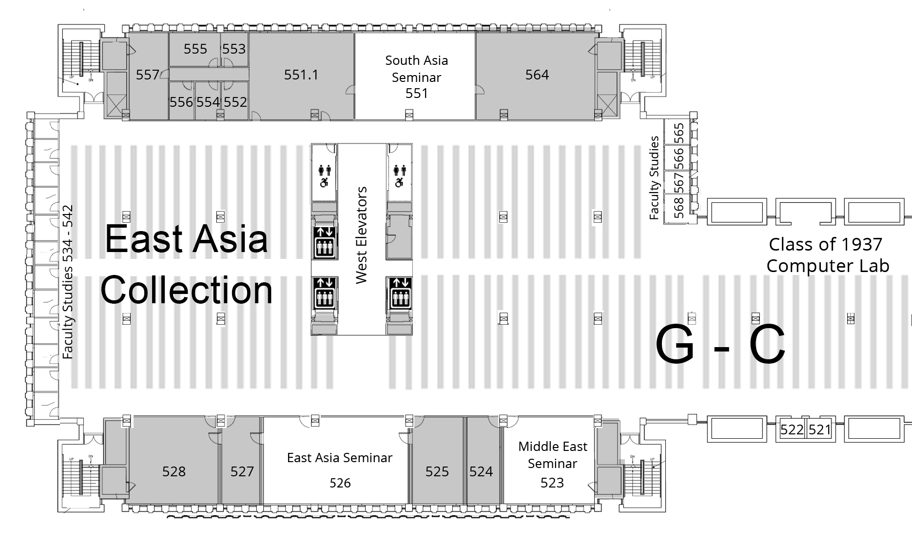 Floor plan: Center for Global Collections, Van Pelt-Dietrich Library Center, 5th floor west
