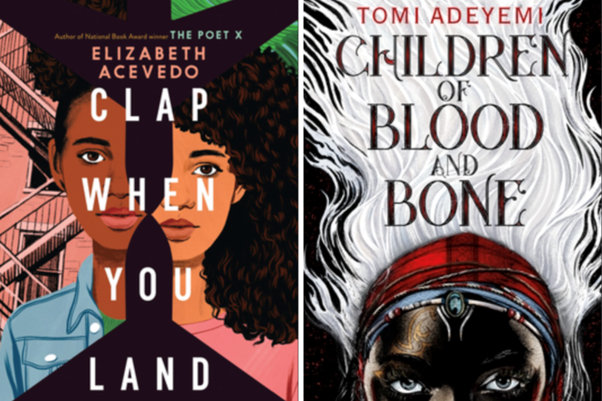 3 "Clap When You Land"와 "Children of Blood and Bone" 두 권의 책 표지.