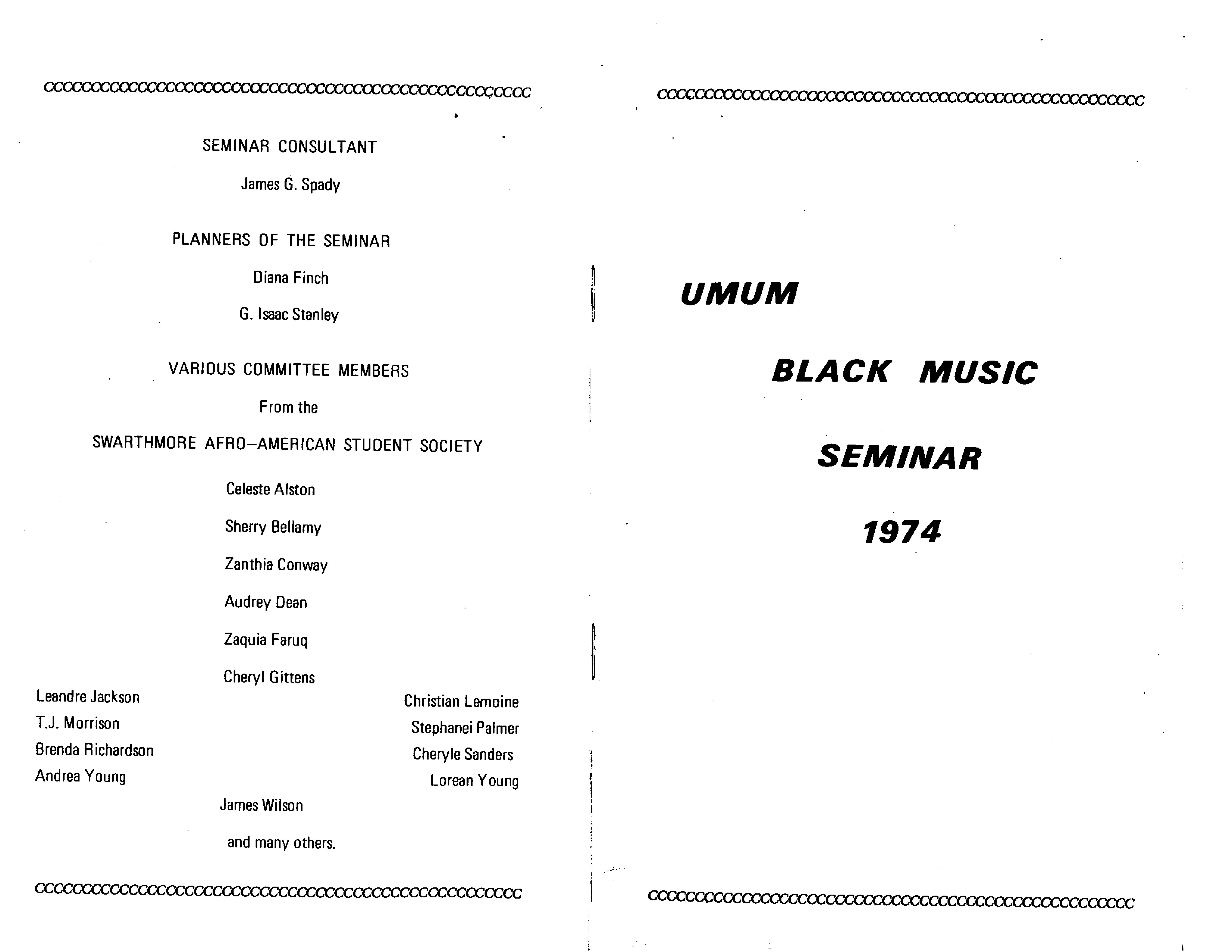 Agenda page for UMUM Black Music Seminar 1974