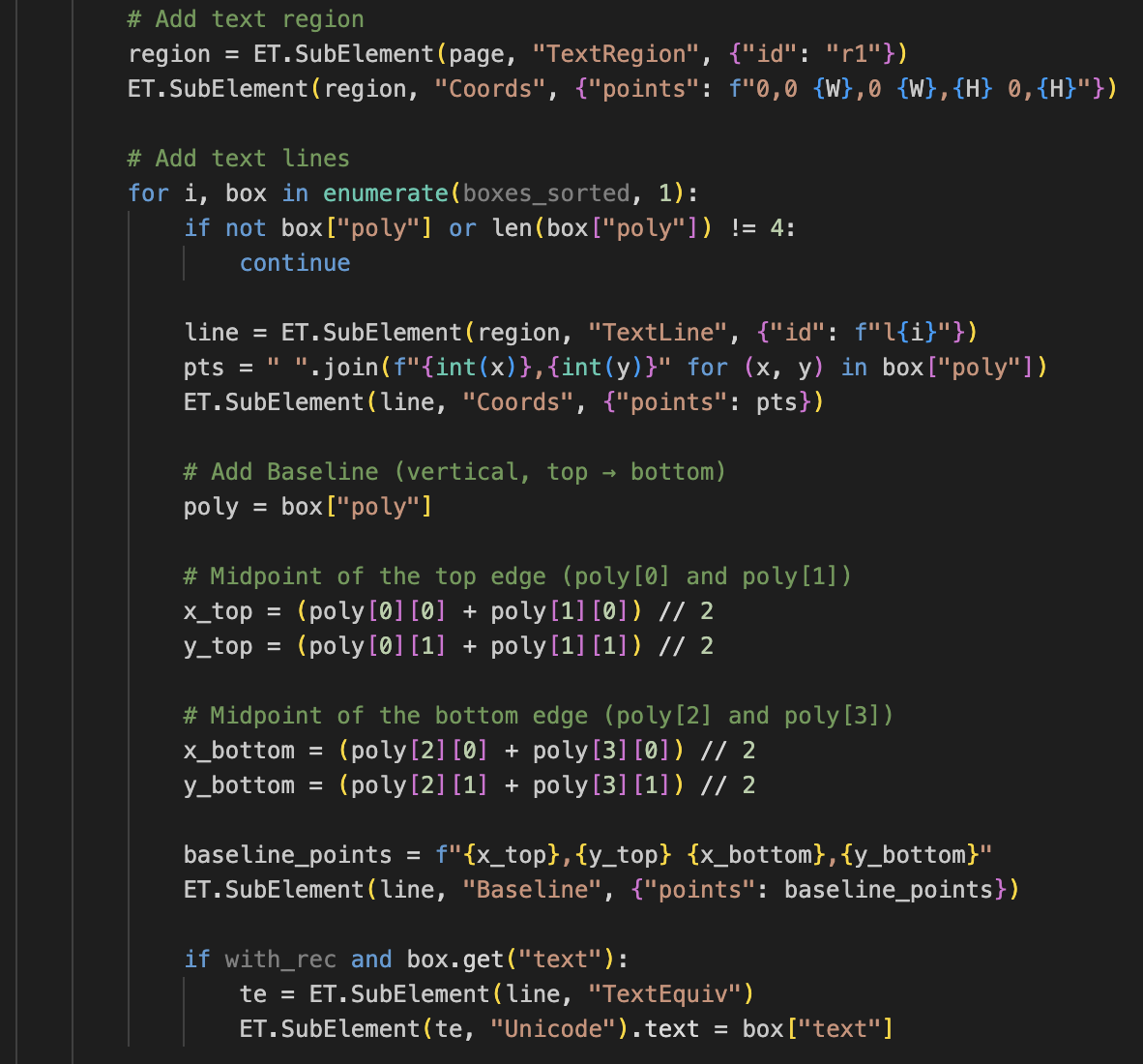 code for text region