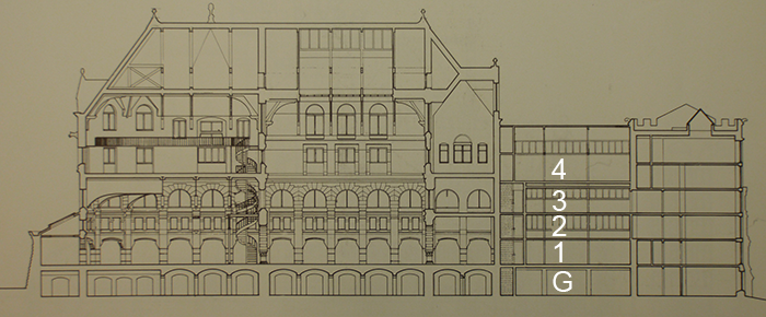 Section through the Fine Arts building. Click an area to select a floor.