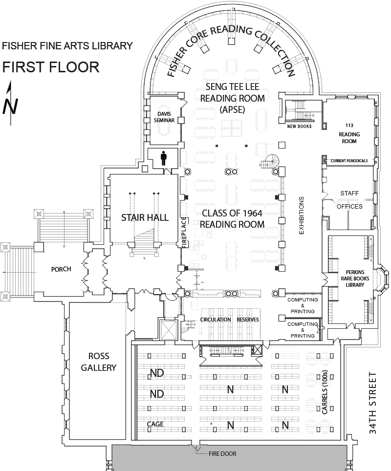 Fisher Fine Arts Library First Floor. Description is linked below.