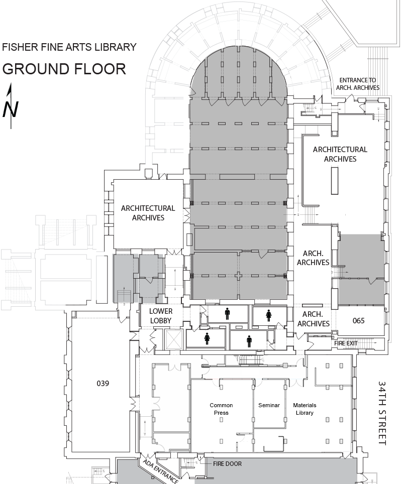 Fisher Fine Arts Library Ground Floor. Description is linked below.