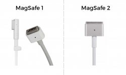 Connectors for MagSafe 1 charger versus MagSafe 2 charger.