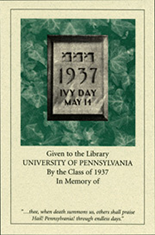Class of 1937 Book Fund Plate
