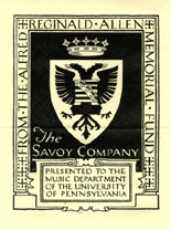 Bookplate image with text From the Alfred Reginald Allen Memorial fund, presented to the music department of the University of Pennsylvania