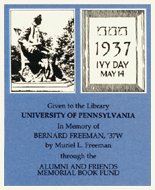 Bernard W. Freeman Book Fund Plate