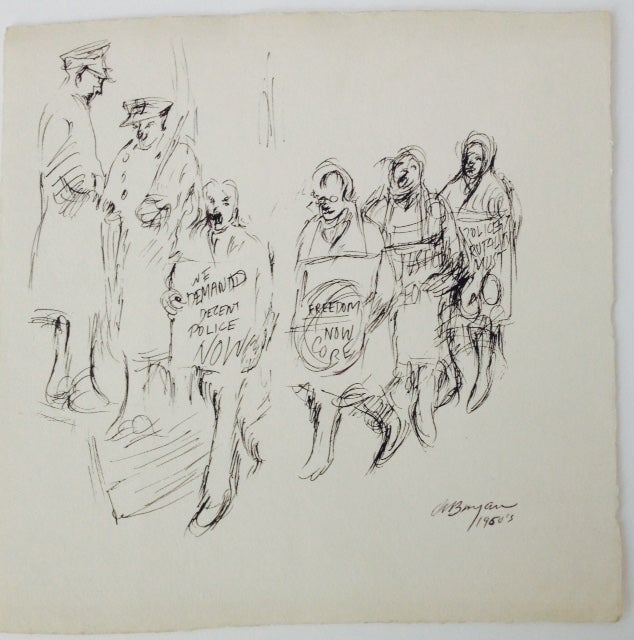 Ashley Bryan, Protest drawing no.3, pen and ink on paper, The Bronx, 1960s
