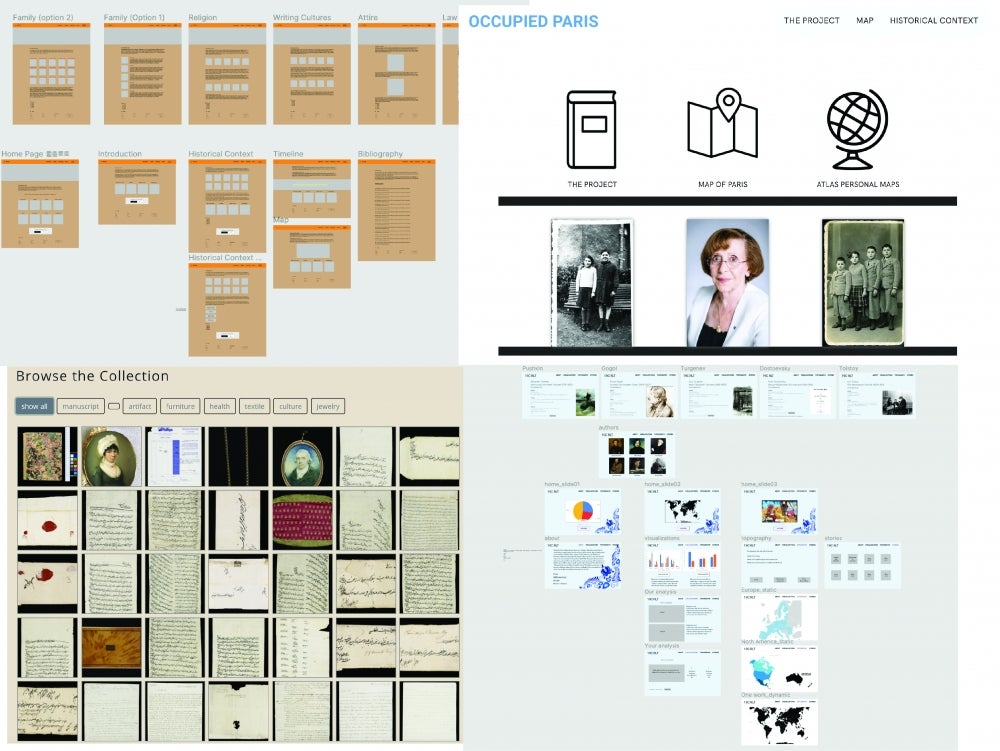 four images of in-progress prototypes of websites from the summer cohort.
