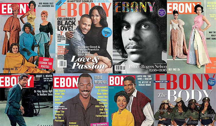 Collage of Ebony Magazine Covers.