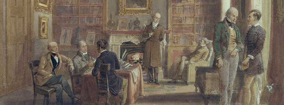 Nineteenth century painting of men in drawing room