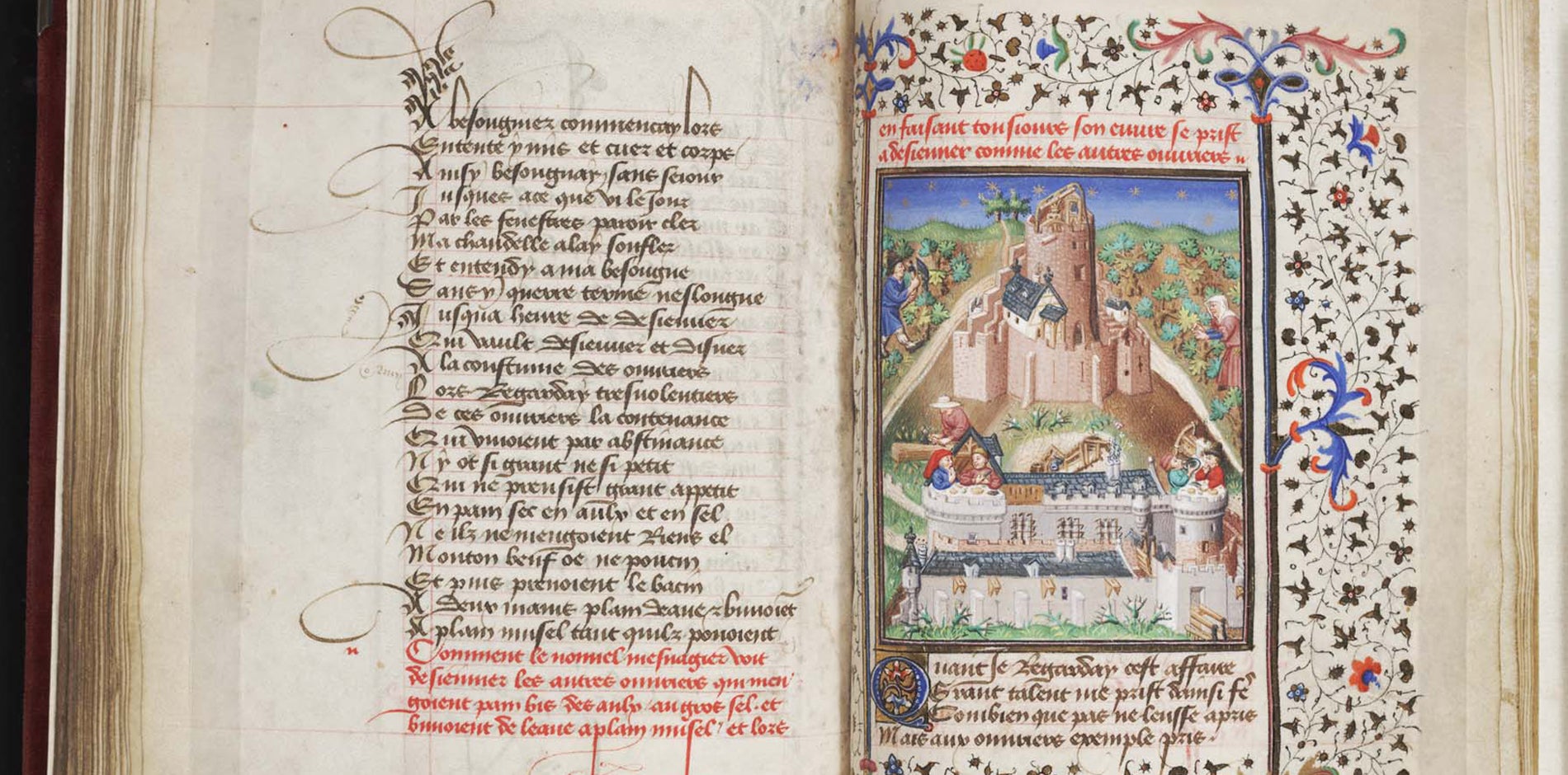 Image of medieval manuscript with text on left and picture on right