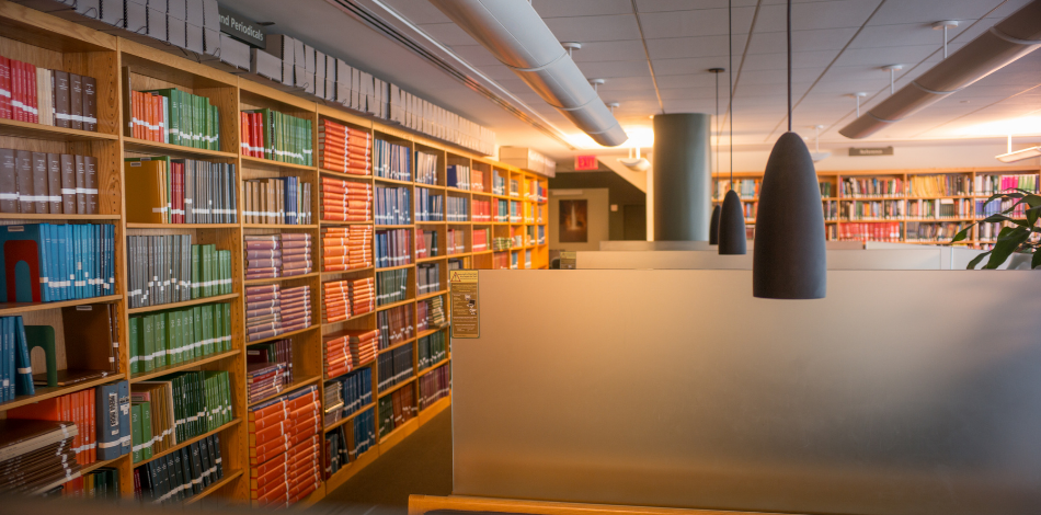 Study corner with multiple bookshelves at Van Pelt Library.