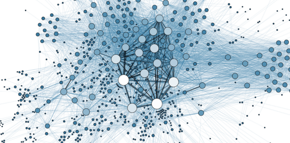 A design resembling a visualization showing a blue cloud of interconnected nodes.