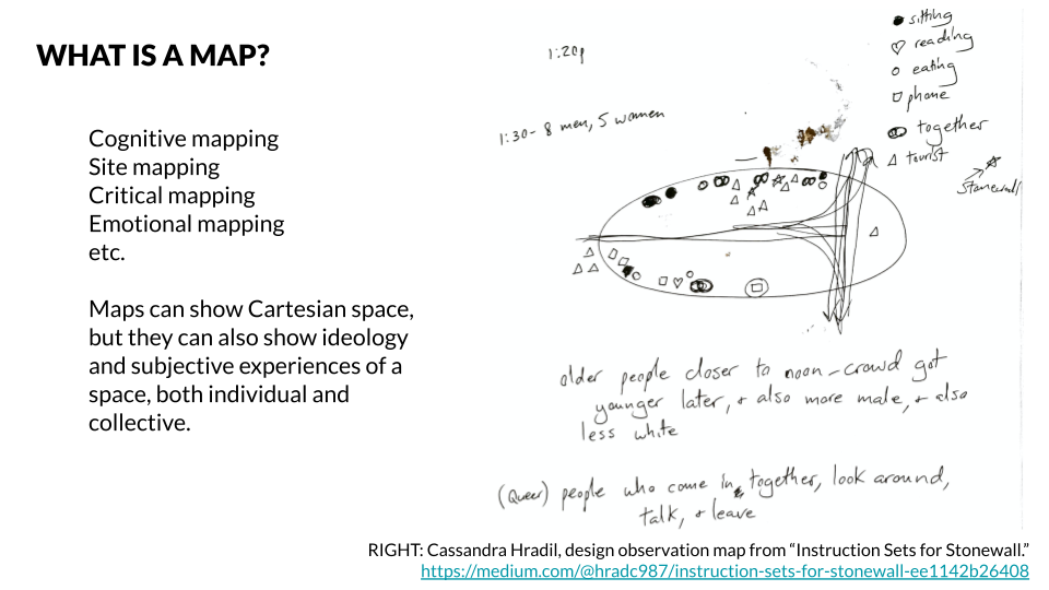 AnthroDH Mapping.png A slide that reads "What is Mapping?" with visual and verbal examples of different types and functions of maps.