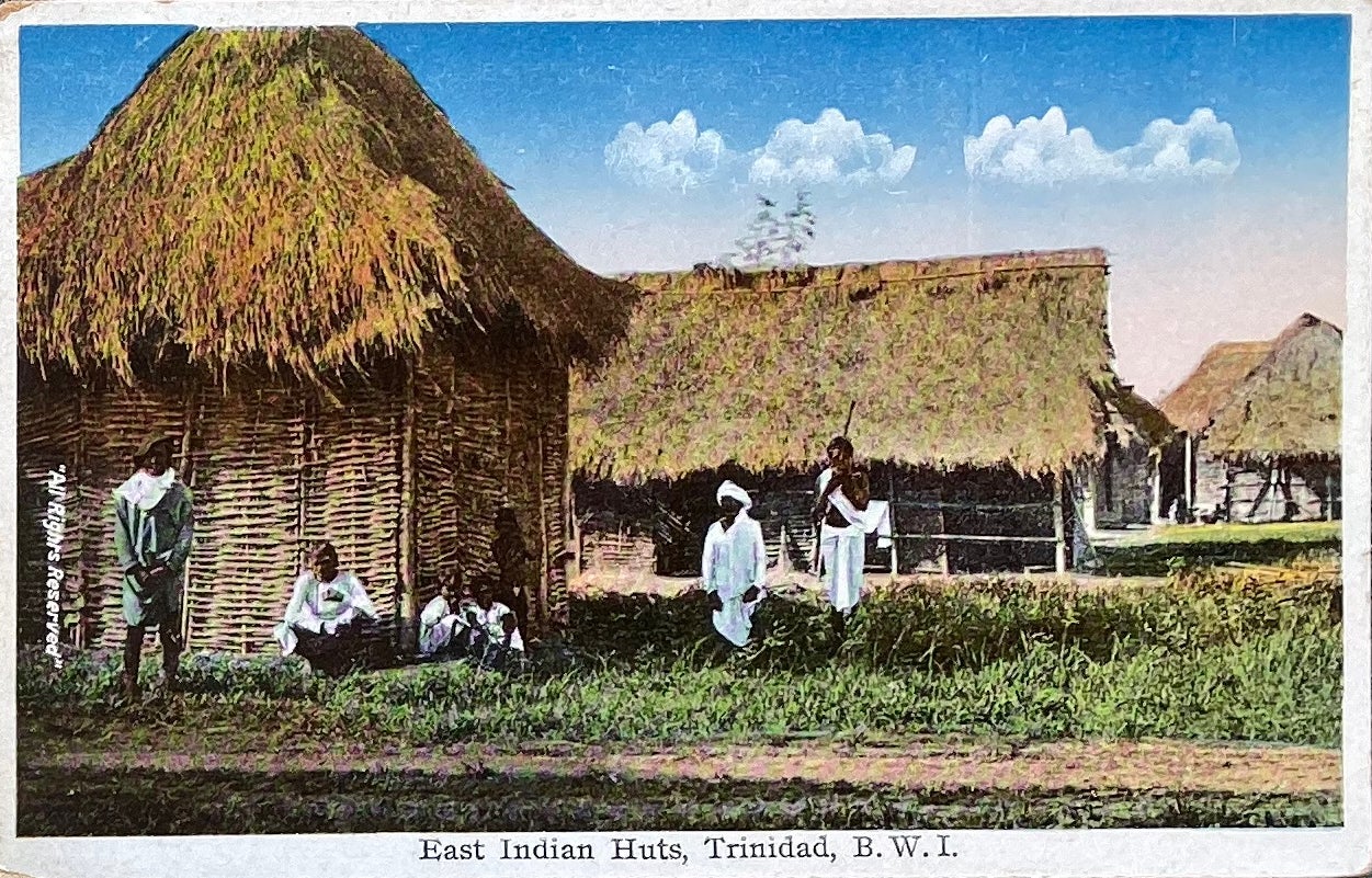 Old postcard of East Indian Huts in Trinidad