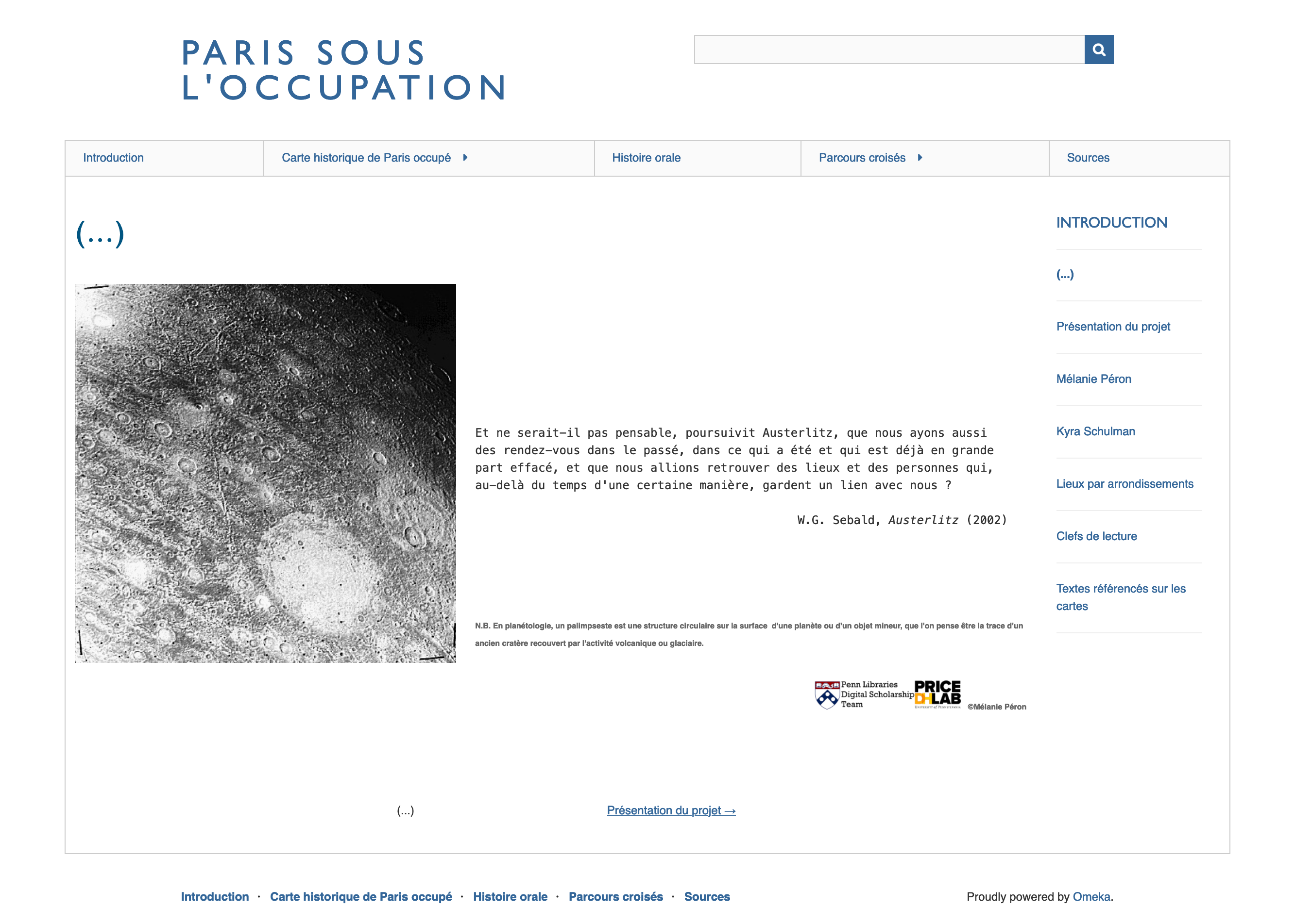 peron_old_site_1.png The original Omeka site that housed the Paris Sous L'Occupation project